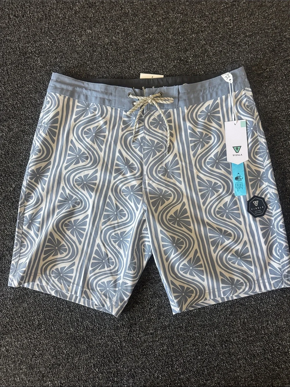 VISSLA Light Blue Geo Wave Swim Shorts